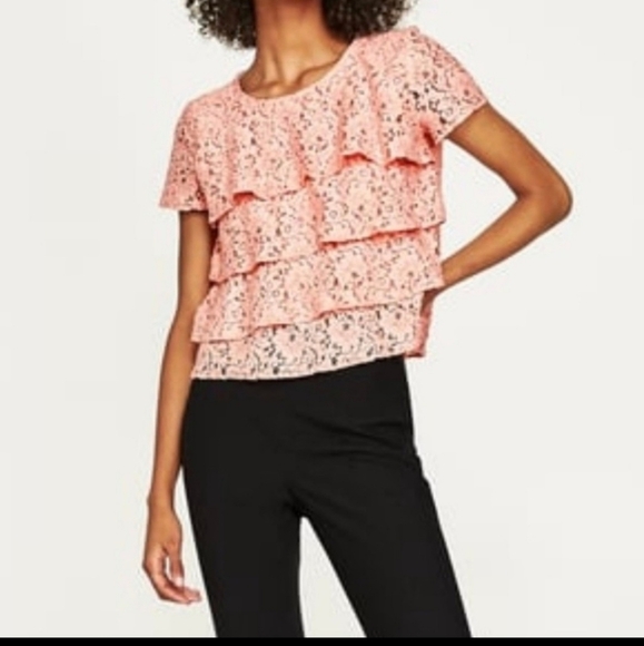 Zara basics tierred lacey blouse office career wear - Picture 1 of 5